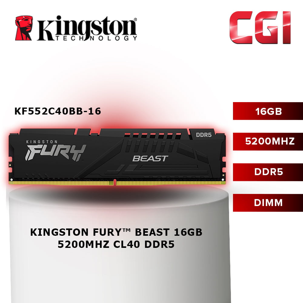 Kingston Fury Beast 16GB 5200MHz DDR5 CL40 288-Pin DIMM - KF552C40BB-16
