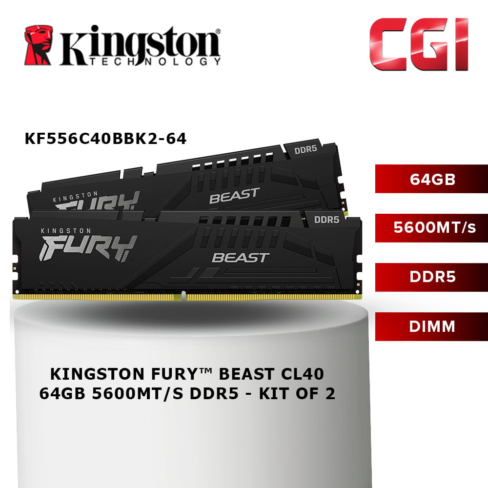 Kingston FURY Beast 64GB(Kit of 2) DDR5-5600 CL40 288-Pin DIMM - KF556C40BBK2-64