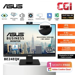 Asus 23.8" BE24EQK FHD IPS 60Hz 2MP Buildin Camera Microphone Array Build In Speaker Video Conferencing Monitor