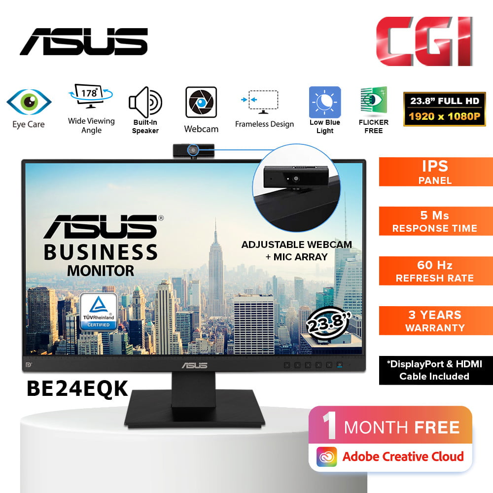 Asus 23.8" BE24EQK FHD IPS 60Hz 2MP Buildin Camera Microphone Array Build In Speaker Video Conferencing Monitor