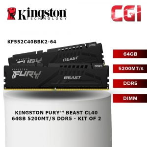 Kingston FURY Beast 64GB(Kit of 2) DDR5-5200 CL40 288-Pin DIMM Kit - KF552C40BBK2-64