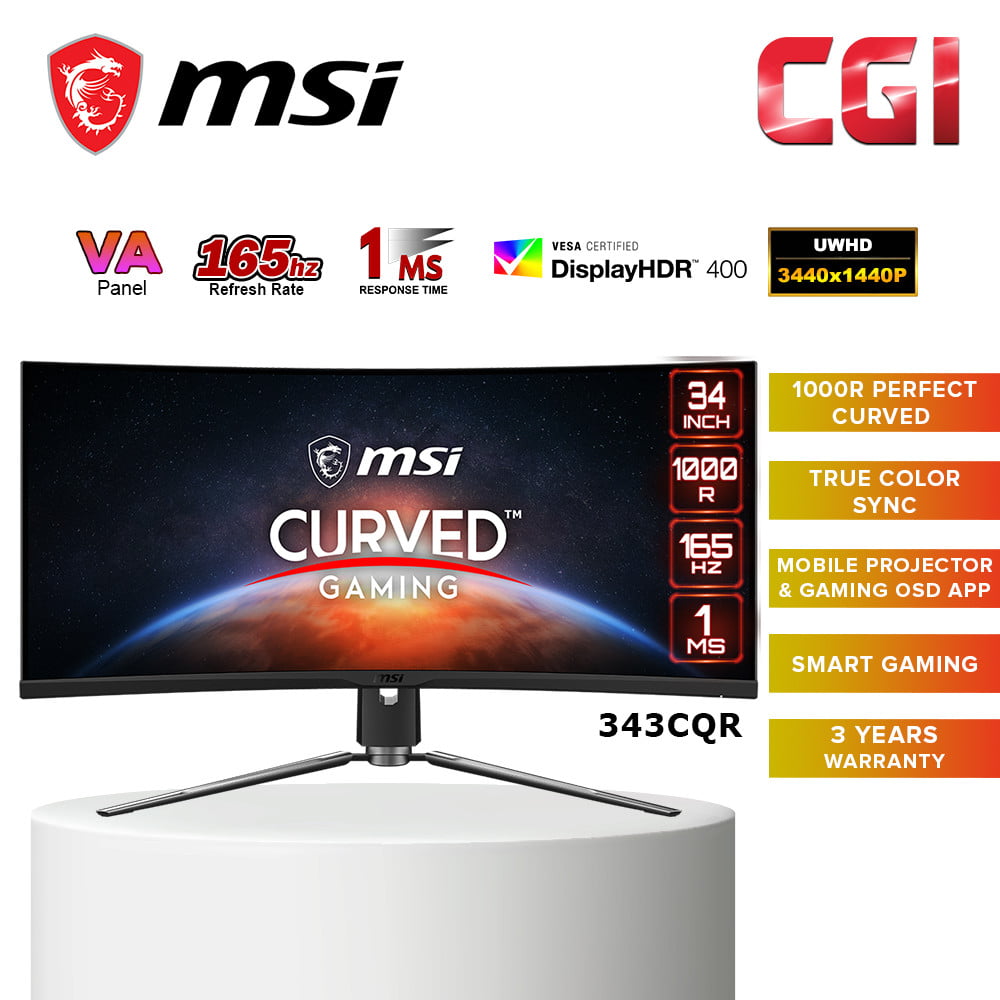 MSI 34" MPG Artymis 343CQR VA UWQHD 165Hz 1ms HDR400+10bits Smart Curved Gaming Monitor