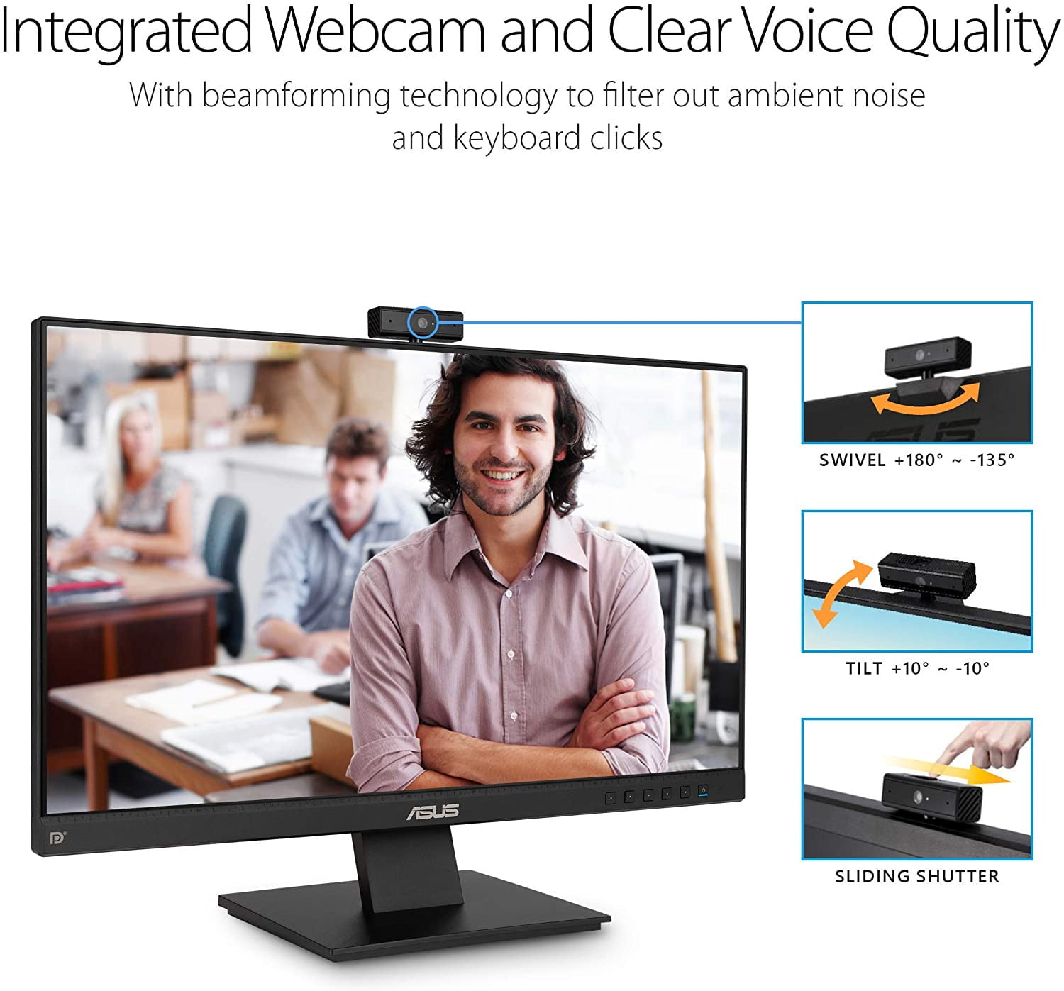 Asus 23.8" BE24EQK FHD IPS 60Hz 2MP Buildin Camera Microphone Array Build In Speaker Video Conferencing Monitor