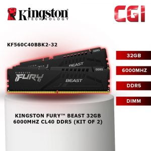 Kingston Fury Beast 32GB 6000MHz DDR5 CL40 288-Pin DIMM (Kit of 2) - KF560C40BBK2-32