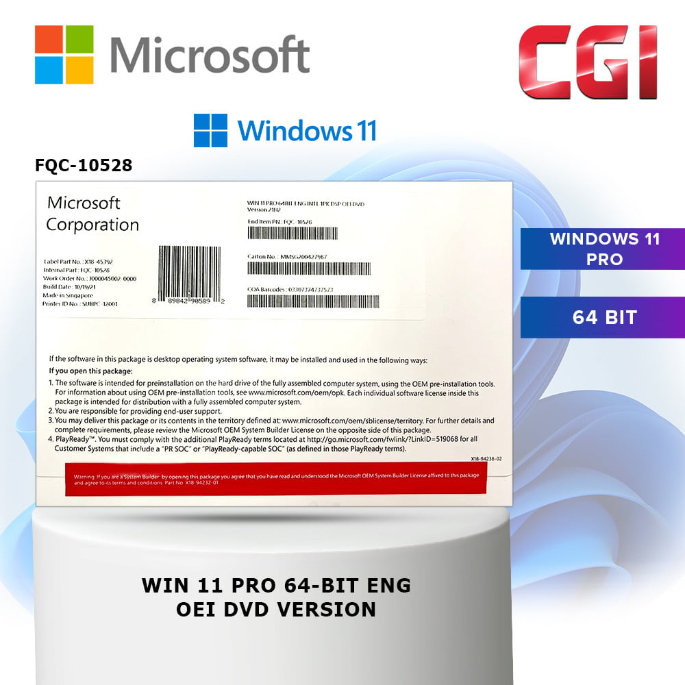 Microsoft Windows 11 Pro English 64-bit - DVD Version (FQC-10528)