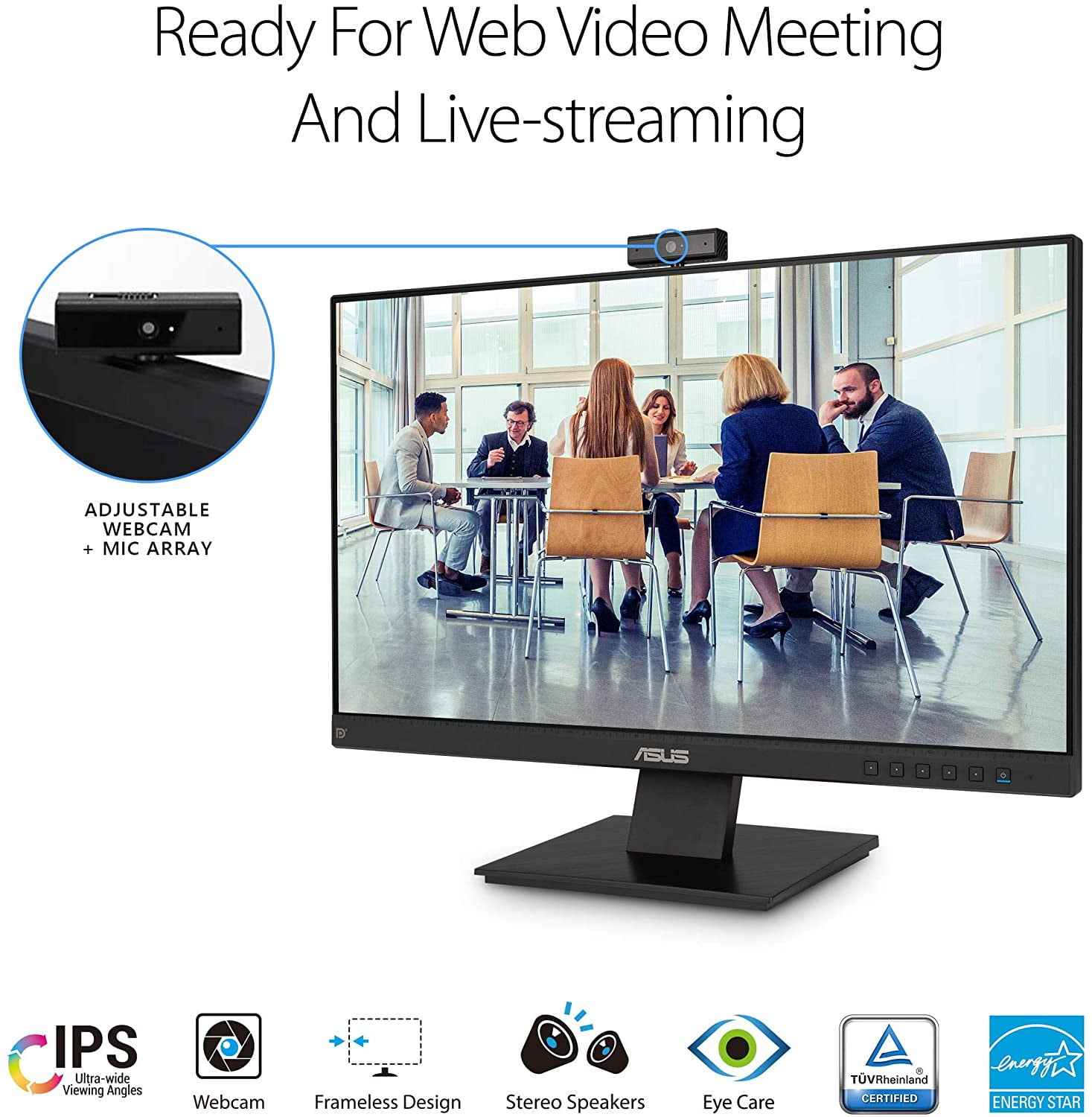 Asus 23.8" BE24EQK FHD IPS 60Hz 2MP Buildin Camera Microphone Array Build In Speaker Video Conferencing Monitor