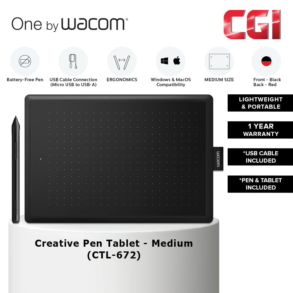One by Wacom CTL-672 Medium Creative Pen Tablet for Windows & Mac - CTL-672/K0-C