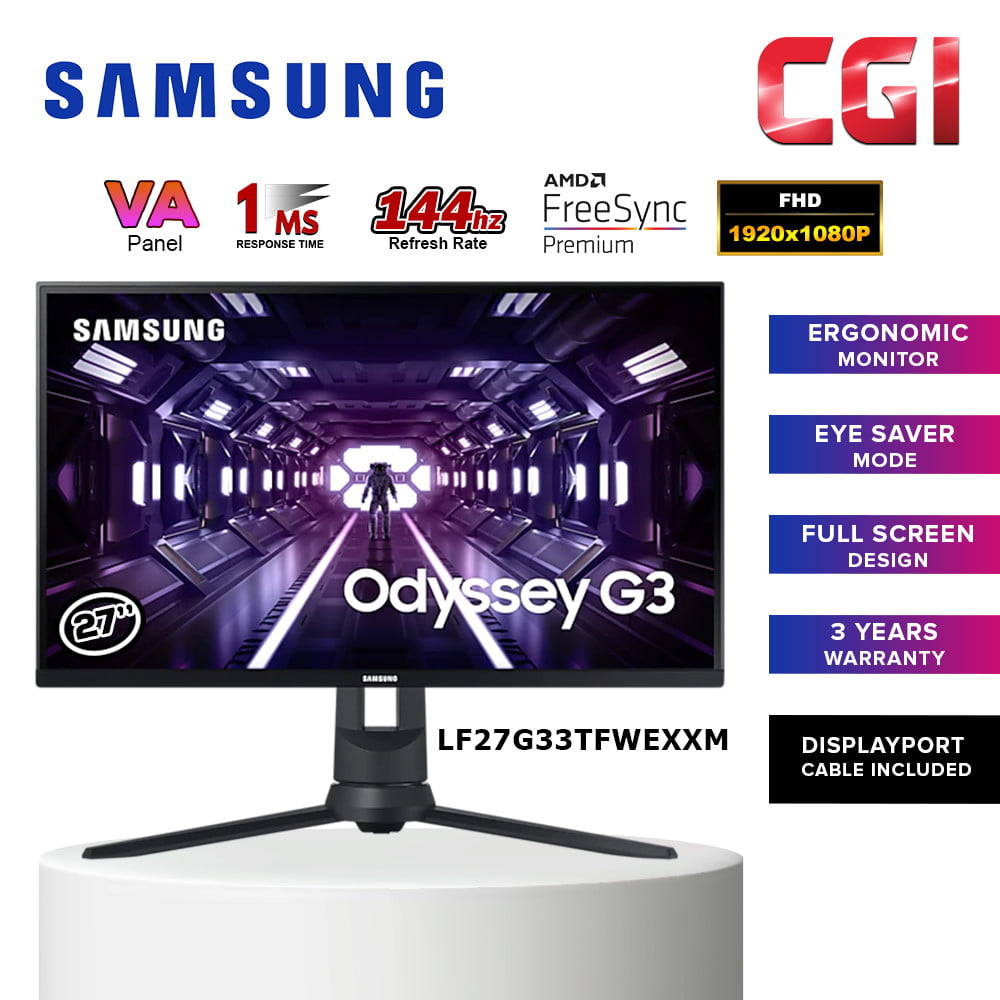 Samsung 27" LF27G33TFWEXXM 144HZ 1MS FHD FreeSync Premium VA Odyssey G3 Ergonomic Gaming Monitor