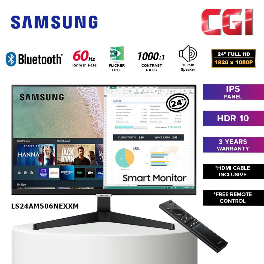 Samsung 24" LS24AM506NEXXS IPS HDR10 FHD 60Hz Smart Monitor with Build In Speaker LS24AM506NEXXM