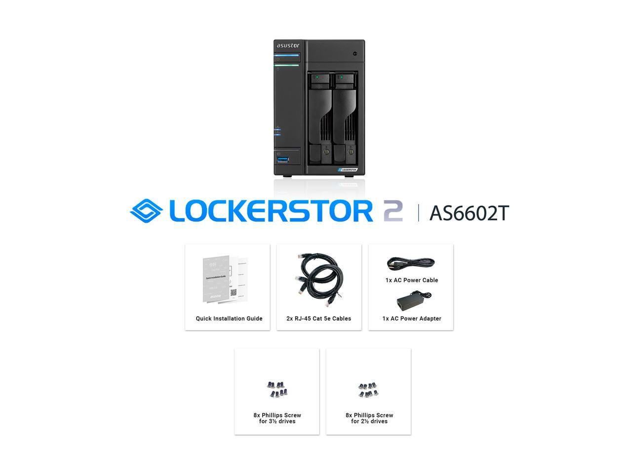 Asus Lockerstor 2 AS6602T 2 Bay NAS Quad Core 2.0GHz Two 2.5GbE Ports Dual M.2 NVMe SSD Ports 4GB DDR4 Network Attached Storage