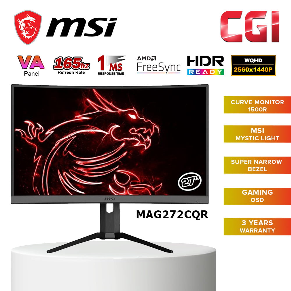 MSI Optix 27" MAG272CQR 165Hz 1ms WQHD VA HDR LED Curved Gaming Monitor