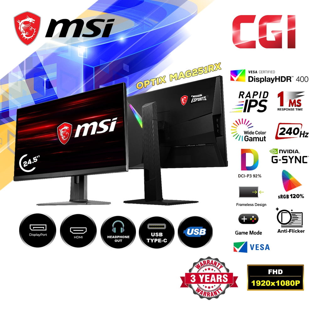 MSI Optix 24.5 " MAG251RX 240Hz 1ms FHD G-Sync IPS Esports Gaming Monitor