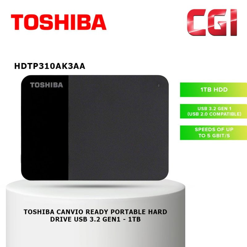 Toshiba 1TB Canvio Ready USB 3.2 Gen 1 Portable External Hard Drive - HDTP310AK3AA