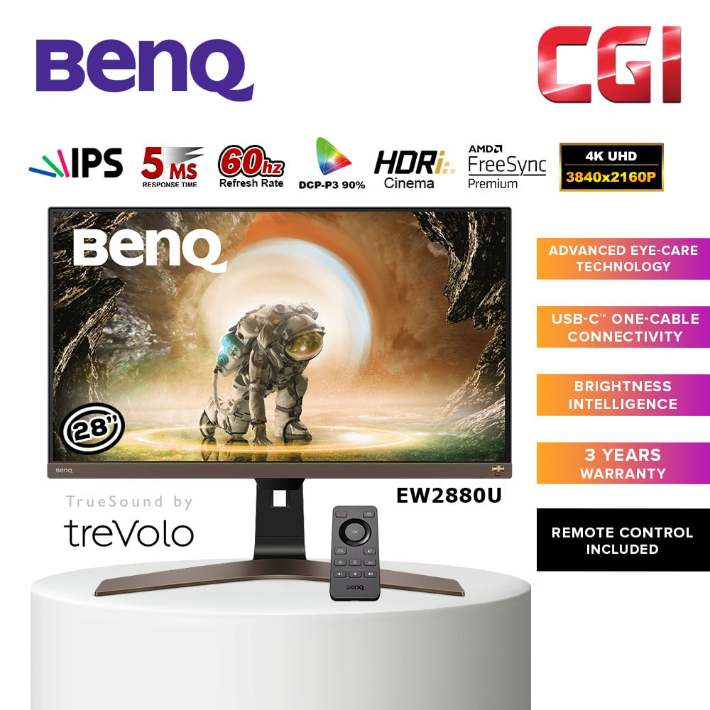 BenQ 28" EW2880U 4K UHD IPS HDRi 5ms 60Hz AMD Freesync Trevolo Speaker Eye-CareU USB-C Entertainment Monitor