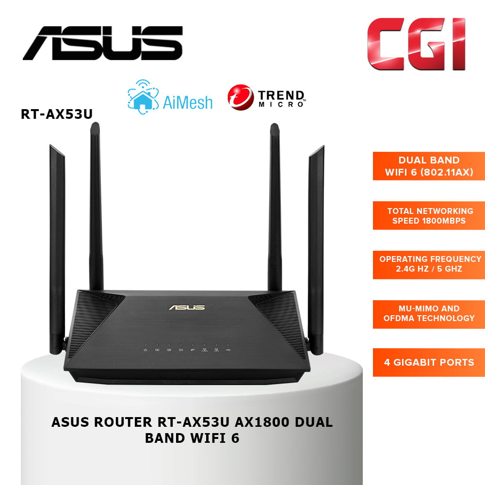 Asus RT-AX53U AX1800 Dual Band WiFi 6 MU-MIMO OFDMA AiProtection Classic Router