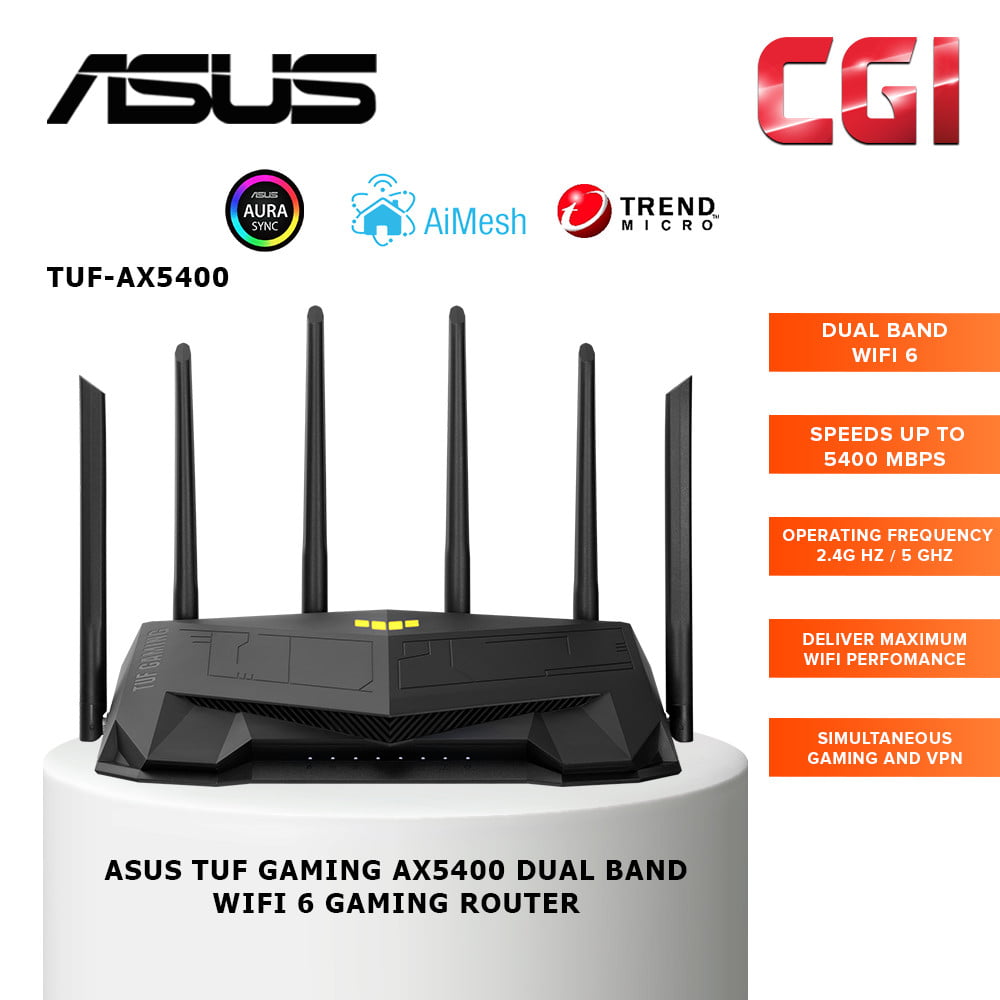 Asus TUF Gaming TUF-AX5400 Dual Band WiFi 6 Gaming AiProtection Pro Router