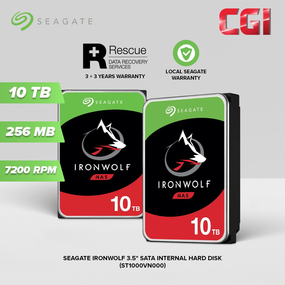 Seagate Ironwolf 10TB 3.5" 256MB 7200RPM Internal NAS HDD - ST10000VN000