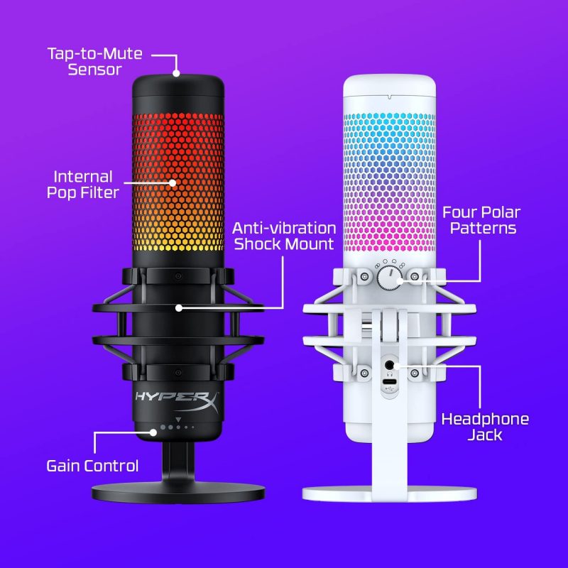 HyperX Quadcast S White RGB Lighting USB Gaming & Streaming Microphone for PC,PS4,Mac - 519P0AA