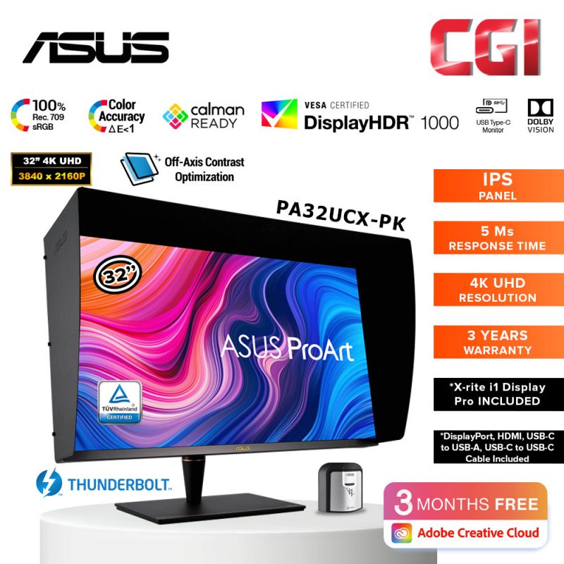 Asus ProArt 32" PA32UCX-PK 4K HDR IPS ThunderBolt 3 USB-C Mini LED Professional Monitor