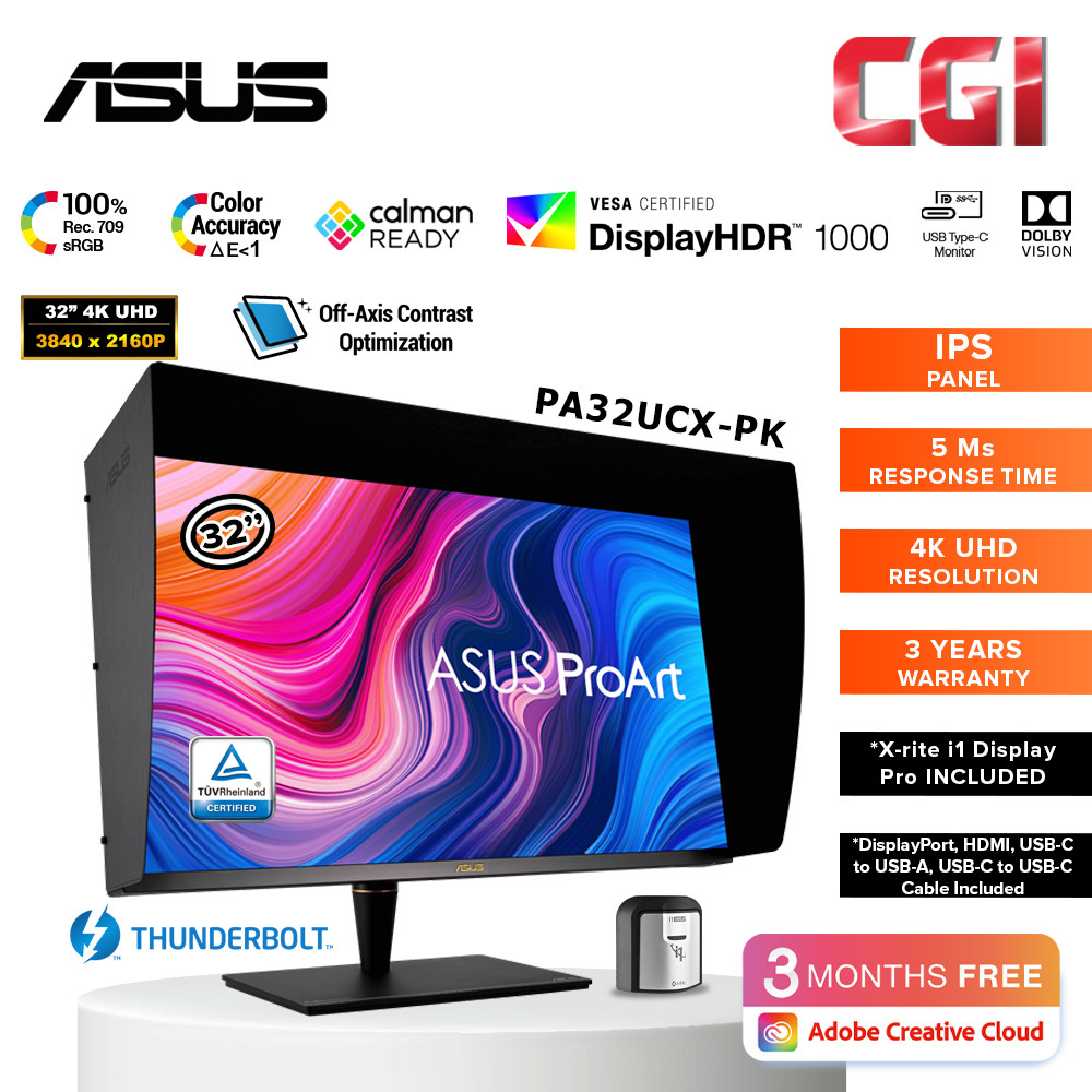 Asus ProArt 32" PA32UCX-PK 4K HDR IPS ThunderBolt 3 USB-C Mini LED Professional Monitor