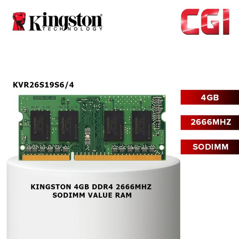 Kingston 4GB DDR 4 2666Mhz Sodimm Value Ram - KVR26S19S6/4