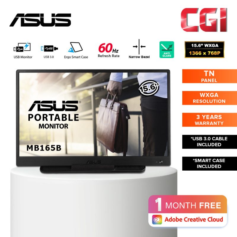 Asus Zenscreen 15.6" MB165B WXGA TN 60Hz USB 3.0 Narrow Bezel Portable Monitor