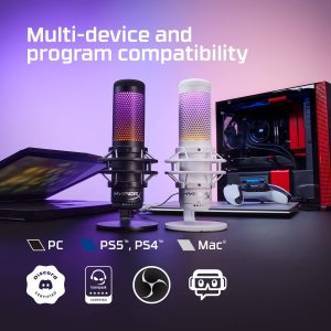HyperX Quadcast S White RGB Lighting USB Gaming & Streaming Microphone for PC,PS4,Mac - 519P0AA