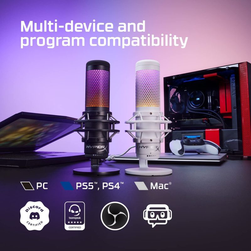 HyperX Quadcast S White RGB Lighting USB Gaming & Streaming Microphone for PC,PS4,Mac - 519P0AA