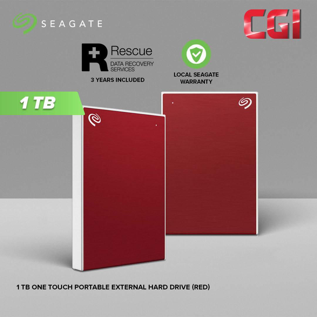 Seagate 1TB One Touch Portable W Rescue External Hard Drive - Red (STKY1000403)
