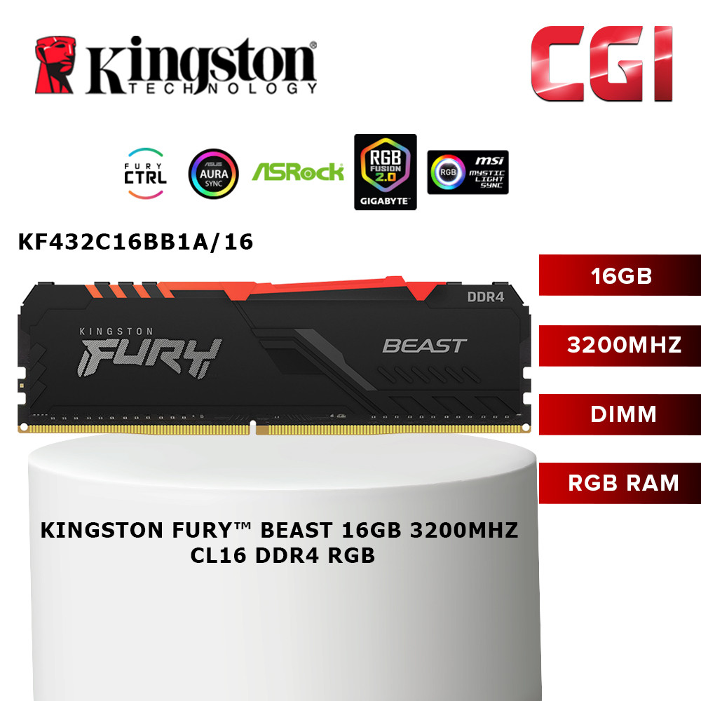 Kingston FURY 16GB 3200MHz DDR4 CL16 288-Pin DIMM (KF432C16BB1A/16)
