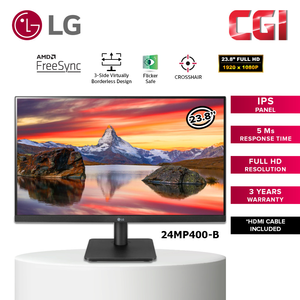 LG 23.8" 24MP400 IPS FHD 75Hz 5ms AMD FreeSync Virtually Borderless Monitor