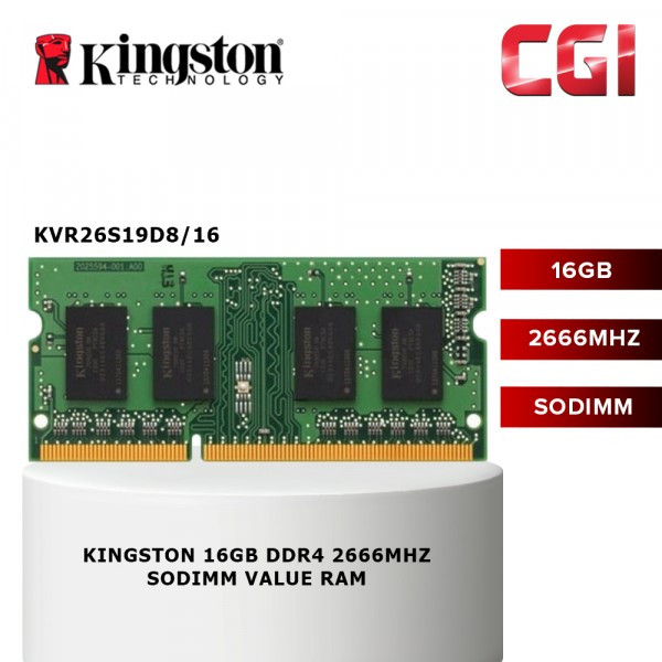 Kingston 16GB DDR 4 2666Mhz Sodimm Value Ram - KVR26S19D8/16
