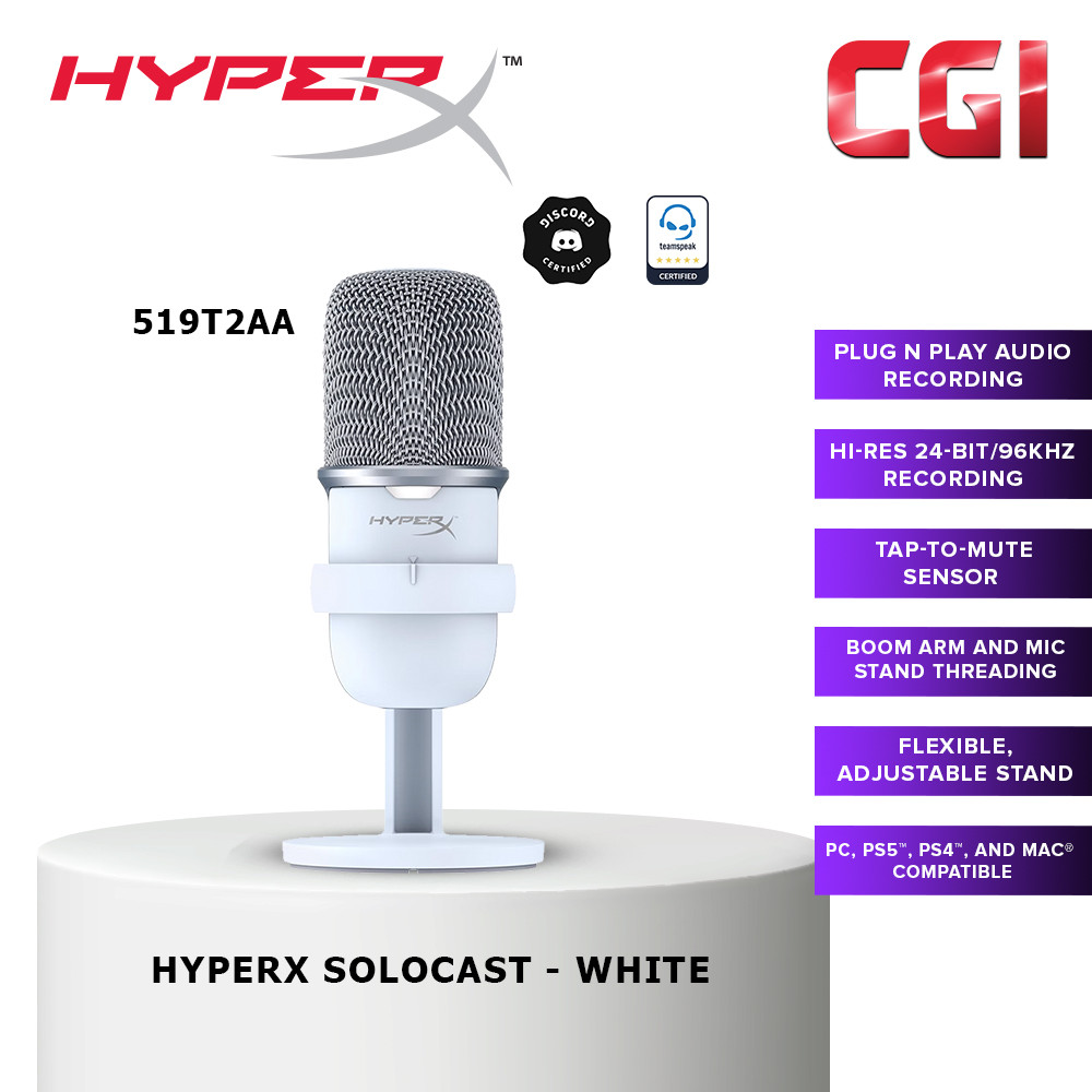 HyperX SoloCast in White USB Gaming Microphone For PC, PS4, MAC - 519T2AA