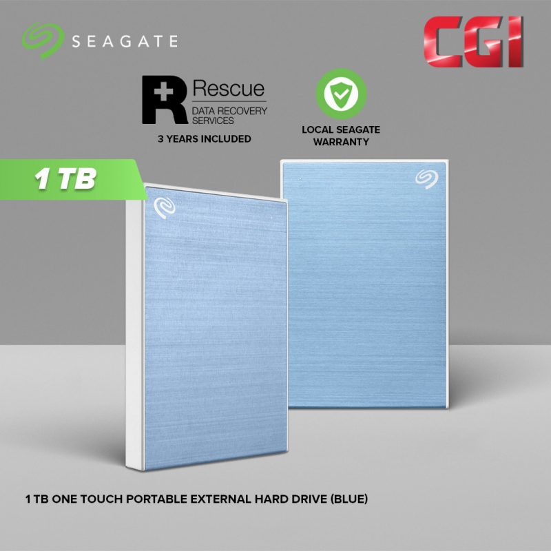 Seagate 1TB One Touch Portable W Rescue External Hard Drive - Blue (STKY1000402)