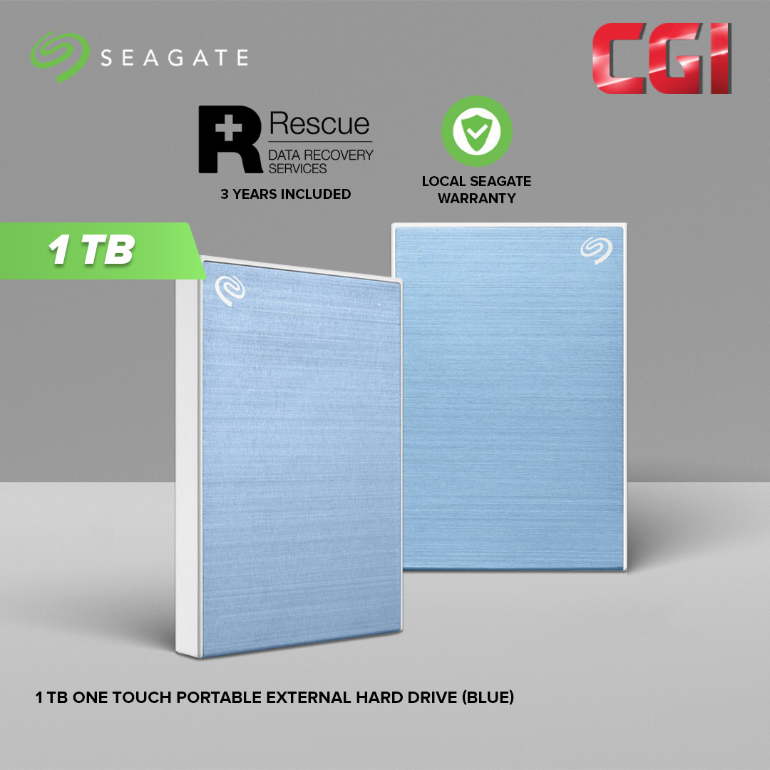 Seagate 1TB One Touch Portable W Rescue External Hard Drive - Blue (STKY1000402)