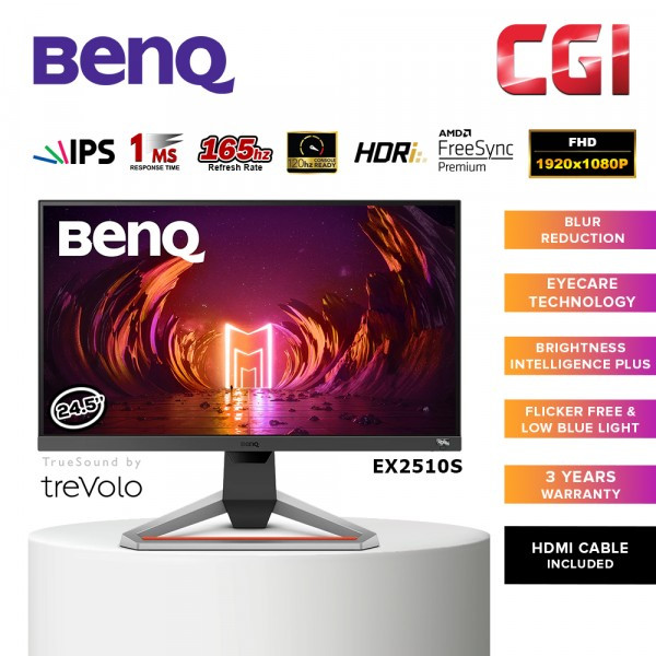 BenQ Mobiuz 24.5" EX2510S FHD IPS HDRi 165Hz 1ms AMD FreeSync Premium Trevolo Sound Gaming Monitor