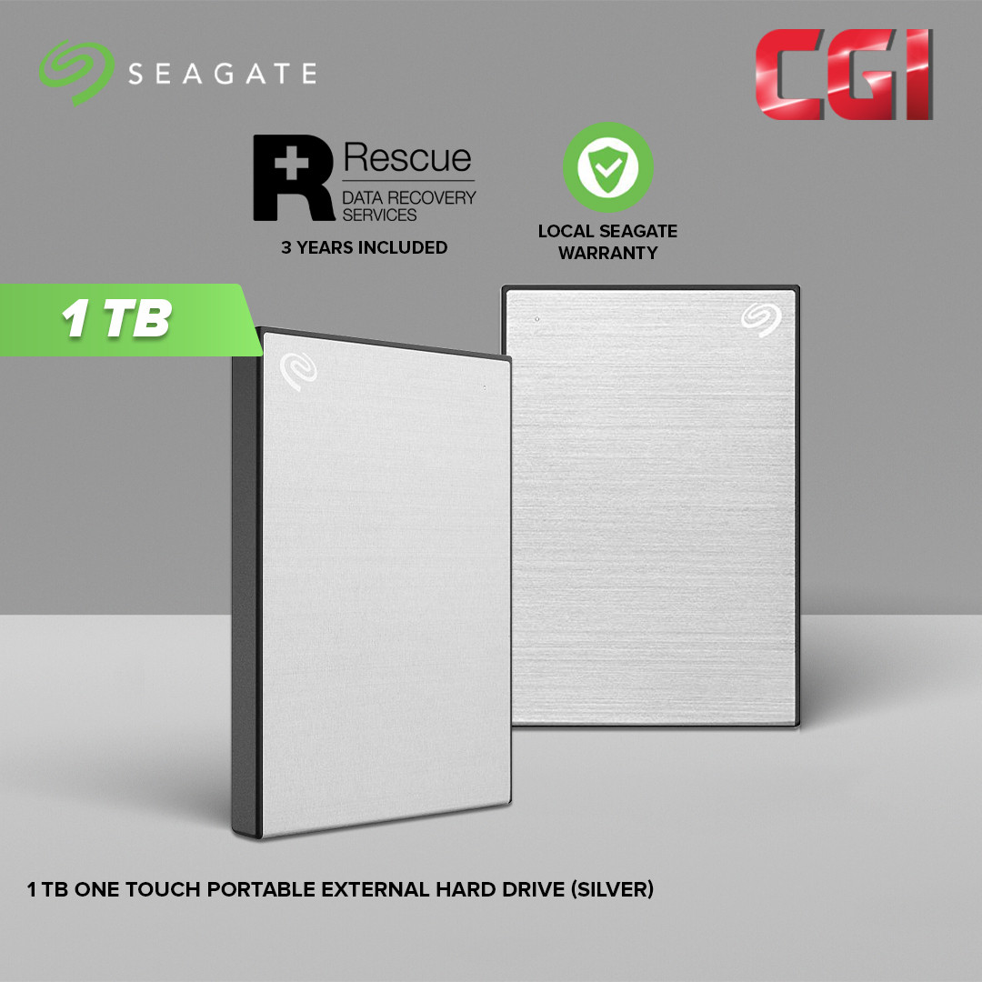 Seagate 1TB One Touch Portable W Rescue External Hard Drive - Silver (STKY1000401)