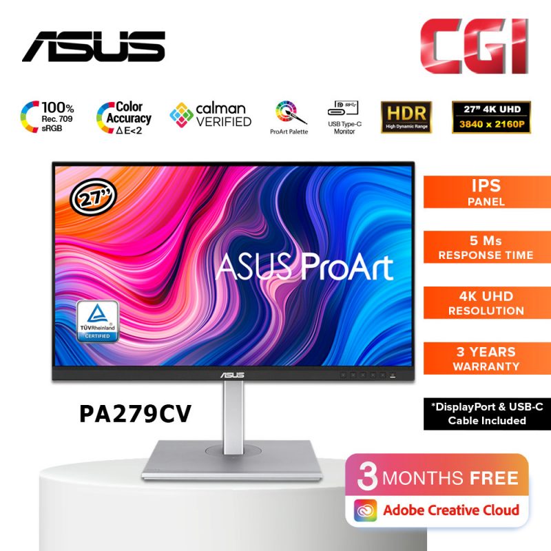 Asus PA279CV 27" ProArt Display IPS 4K UHD Calman Verified USB C Adaptive Sync ProArt Professional Monitor
