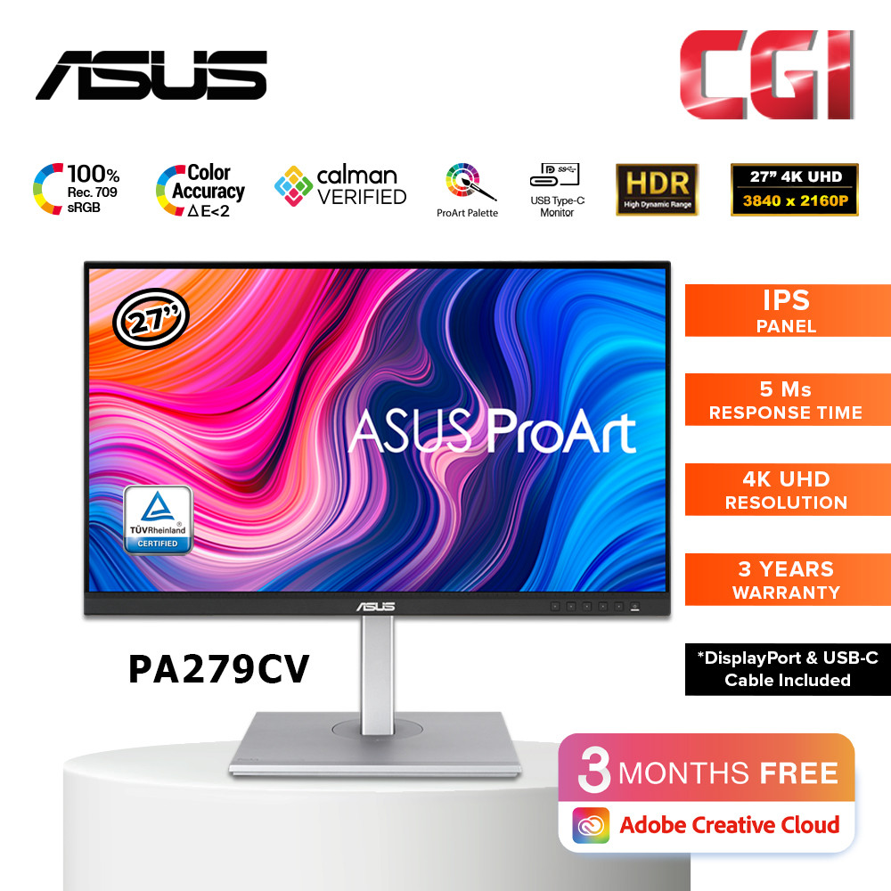 Asus PA279CV 27" ProArt Display IPS 4K UHD Calman Verified USB C Adaptive Sync ProArt Professional Monitor