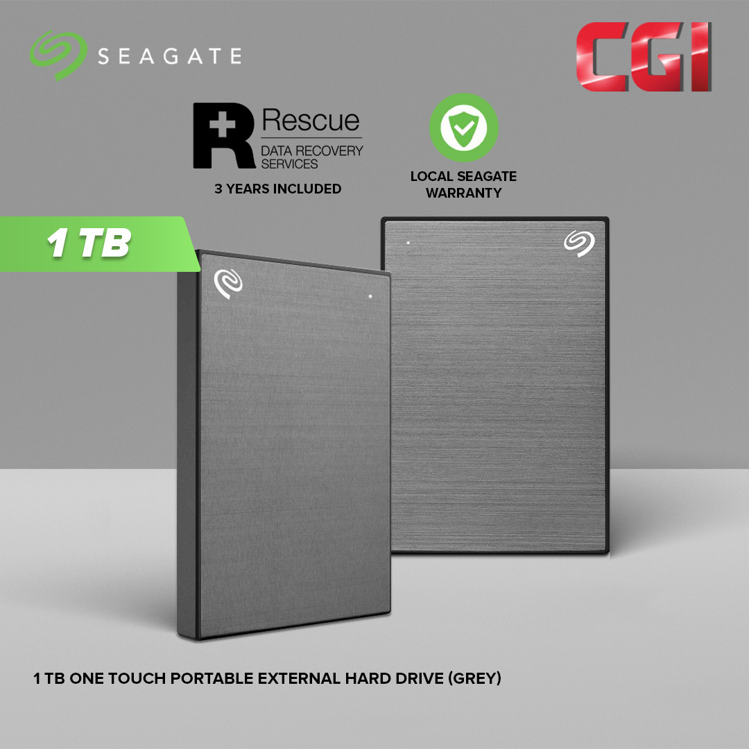 Seagate 1TB One Touch Portable W Rescue External Hard Drive - Grey (STKY1000404)