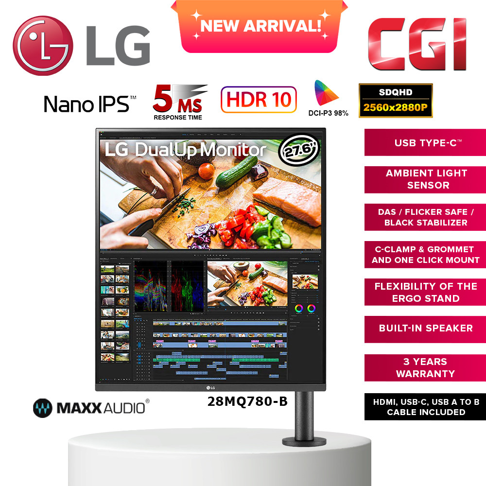 LG 28' 28MQ780 Ergo Stand and USB Type-C DualUp Monitor with Built in Speaker