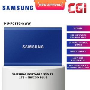 Samsung T7 1TB 1,050MB/s USB 3.2 Type-C Portable SSD (Blue) - MU-PC1T0H/WW