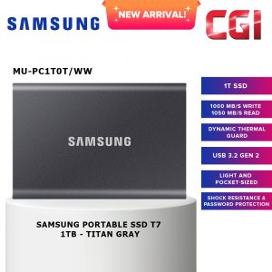 Samsung T7 1TB 1,050MB/s USB 3.2 Type-C Portable SSD (Grey) - MU-PC1T0T/WW