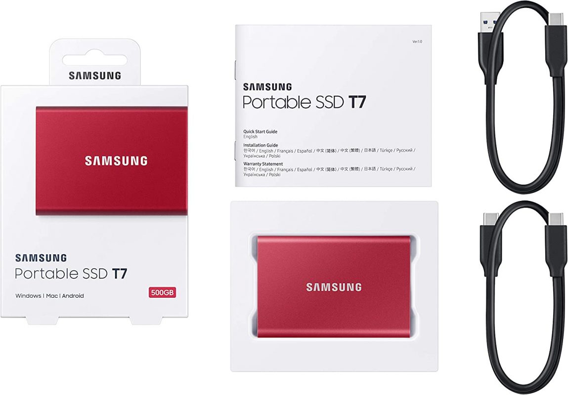 Samsung T7 1TB 1,050MB/s USB 3.2 Type-C Portable SSD (Red) - MU-PC1T0R/WW