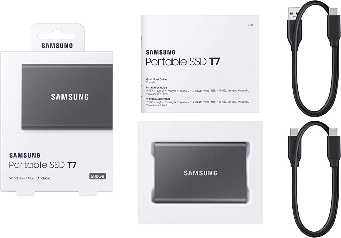 Samsung T7 1TB 1,050MB/s USB 3.2 Type-C Portable SSD (Grey) - MU-PC1T0T/WW
