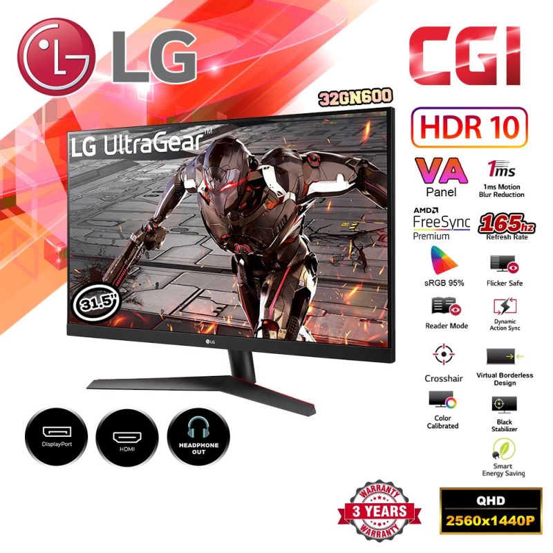 LG 32" 32GN600 QHD VA 165Hz 1ms AMD FreeSync Premium GSync Compatible UltraGear Gaming Monitor