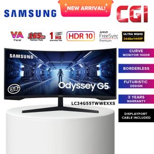 Samsung 34" Odyssey G5 LC34G55TWWEXXS VA Ultra WQHD HDR10 165Hz 1ms Freesync Premium Curved Gaming Monitor
