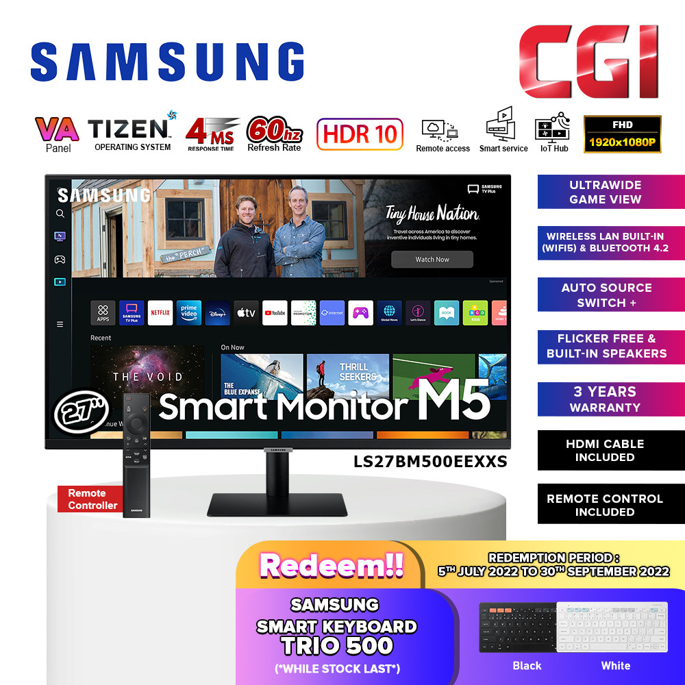 Samsung 27" M5 LS27BM500EEXXS FHD VA 60Hz 4ms HDR10 Smart Monitor