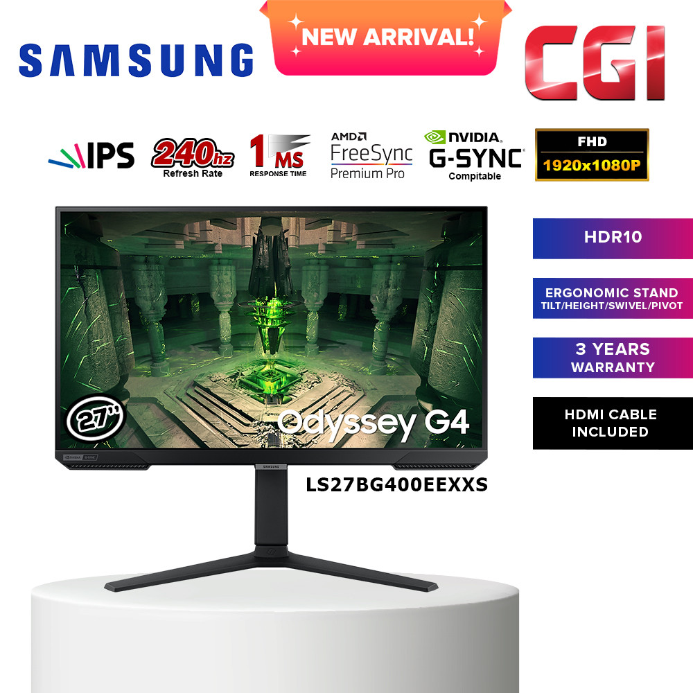 Samsung 27" LS27BG400EEXXS Odyssey G4 IPS 240 Hz FullHD HDR10240Hz 1ms Gsync Freesync Premium Ultrawide Gaming Monitor