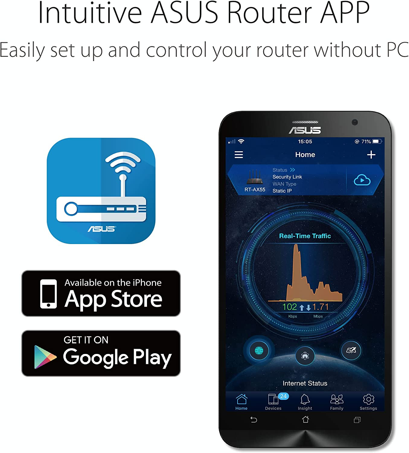 Asus RT-AX1800HP Dual Band WiFi6 AiProtection Classic MU-MIMO OFDMA Mesh System Compatible Router